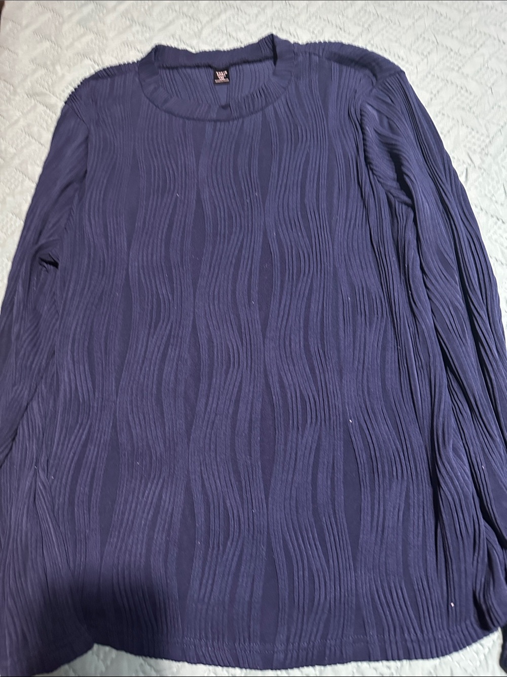 SHEIN Navy Blue Long Sleeve Textured Wave Tee
